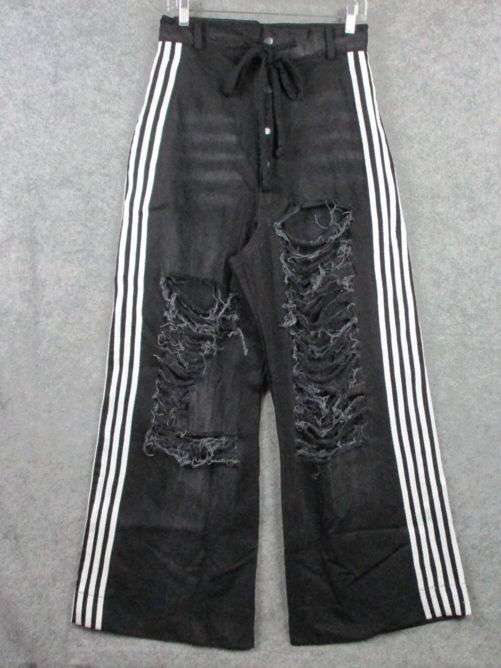 Yori Sport 5 Stripe Distressed Denim Pants Men's 30 Black Street Wear Baggy Jean